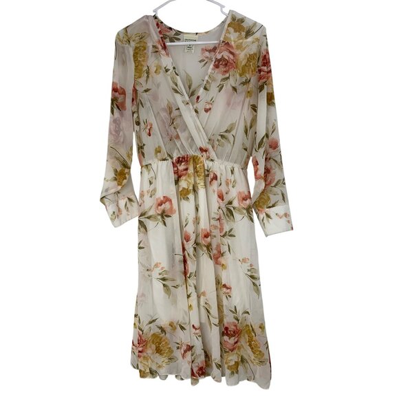 En Focus Studio Floral Chiffon Summer Floral Dress Size 4 Long Sleeve RAA10437 - Picture 2 of 9